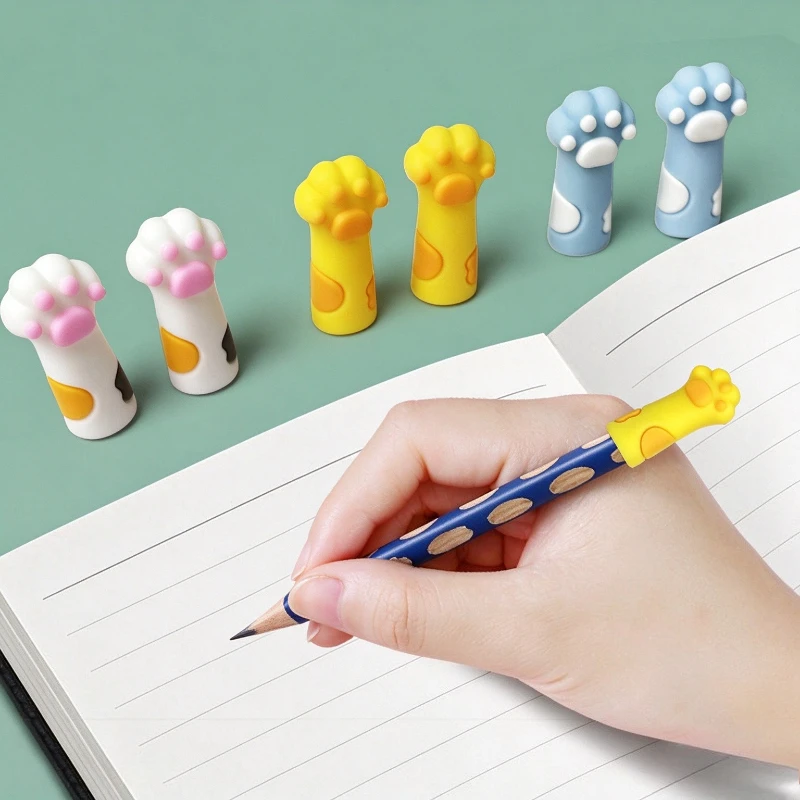 3pcs Silicone Cute Cat Paw Protector for Pencil Nail Care Knitting Needle Stoppers Protective Sleeve Kids Stationery