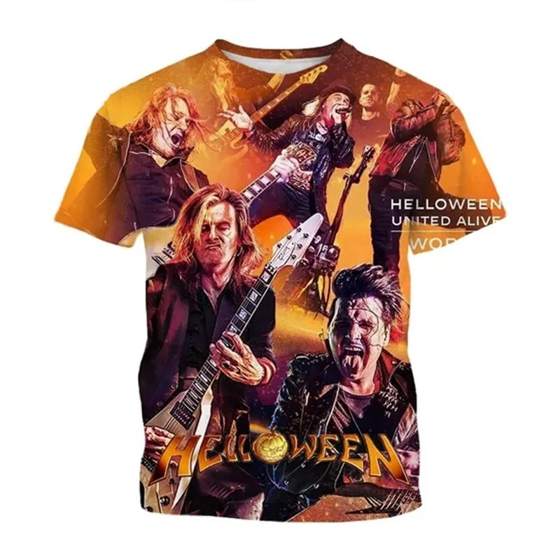 Helloween-camisetas con estampado 3D de banda de Rock para hombres y mujeres, ropa de calle de manga corta de gran tamaño, Camiseta de cuello