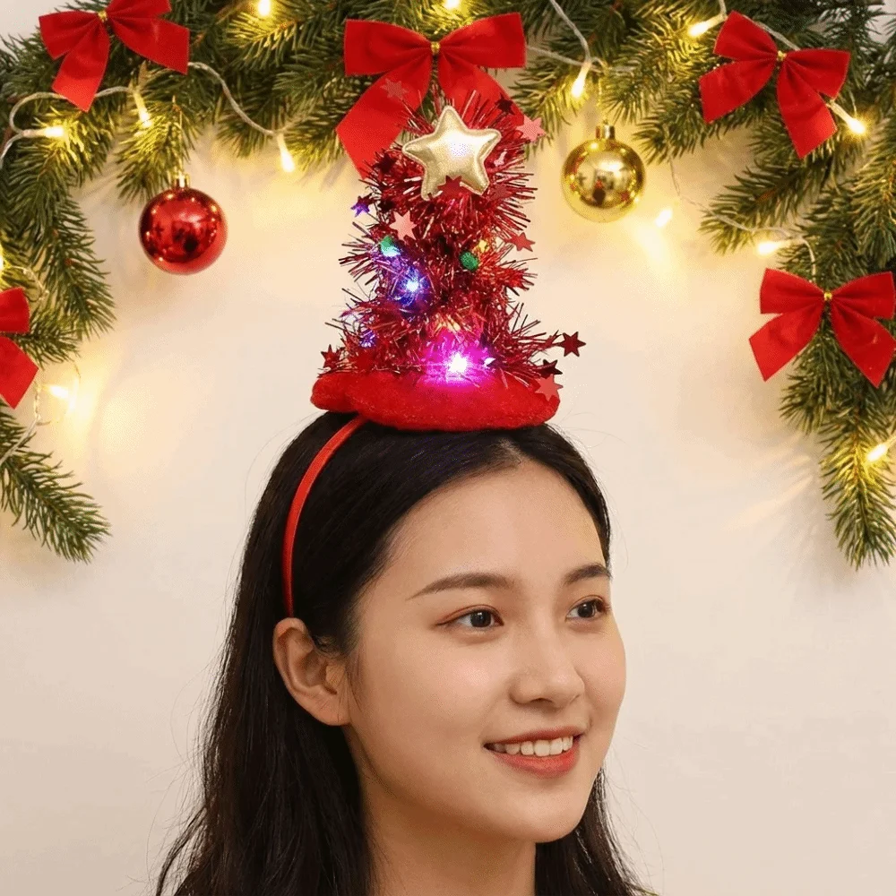 Star Christmas Tree Headband Vibrant Colors Plush Texture Xmas Hair Hoop Soft Fabric Lightweight Design Holiday Headwear