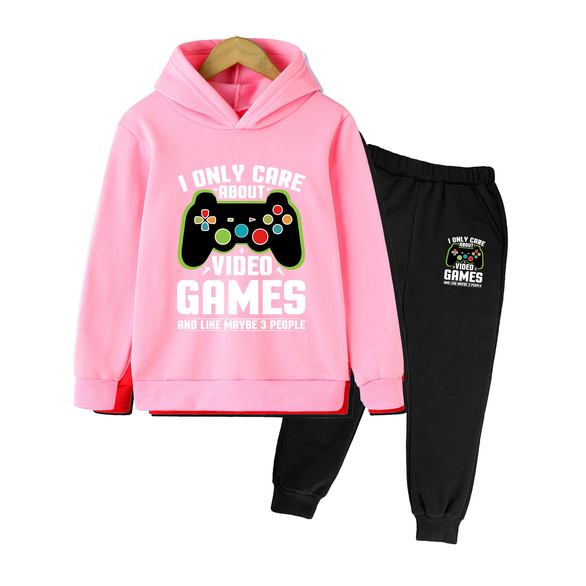 Kids Hoodie and Sweatpants Set, Game Controller Print, Casual Sportswear for Boys & Girls, Daily Playwear