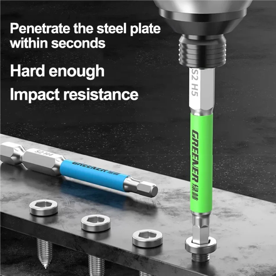 GREENERY Rainbow Hex Head Allen Wrench Screwdriver Bit Set S2 Tungsten Steel Multi-Size Impact Quick Release for Electric Drill