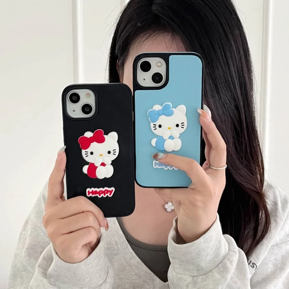 Hello Kitty جرابات هاتف شخصية كرتونية أنيمي ، ناعم ، جميل ، مضاد للسقوط ، غطاء خلفي واقي ، لطيف ، مناسب لهاتف آيفون 12 ، 13 ، 14 ، 15 برو ماكس
