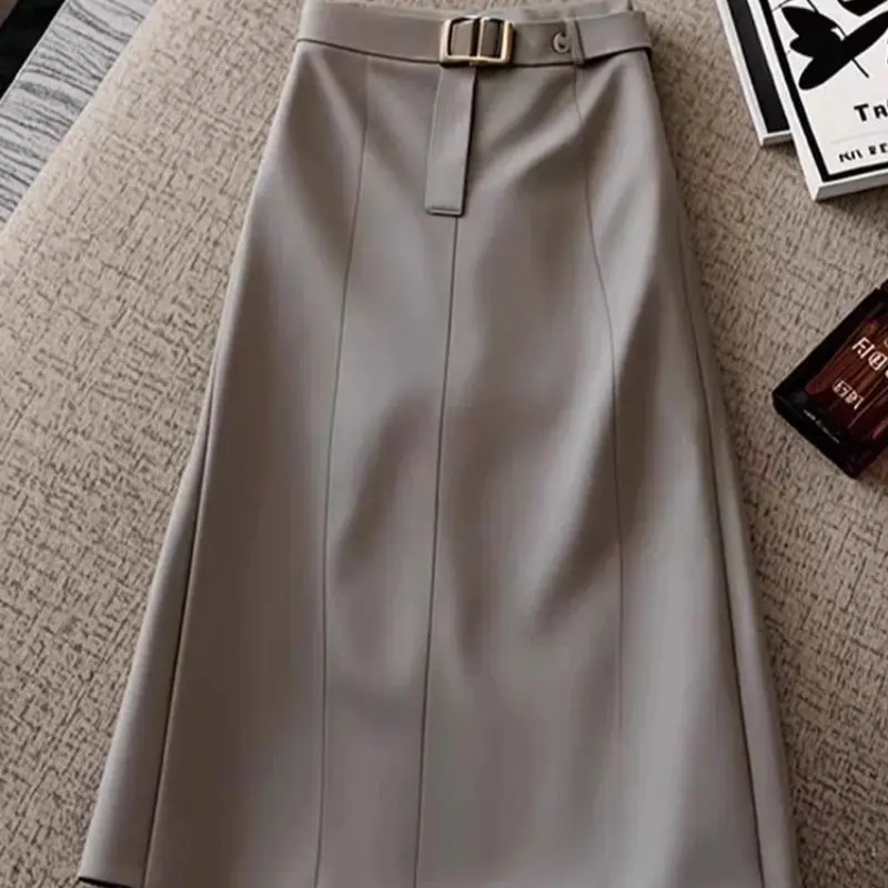 

Новая элегантная корейская модная юбка для женщин с высокой талией, тонкие однотонные офисные женские юбки-миди с запахом на бедрах, вечерние юбки с поясом