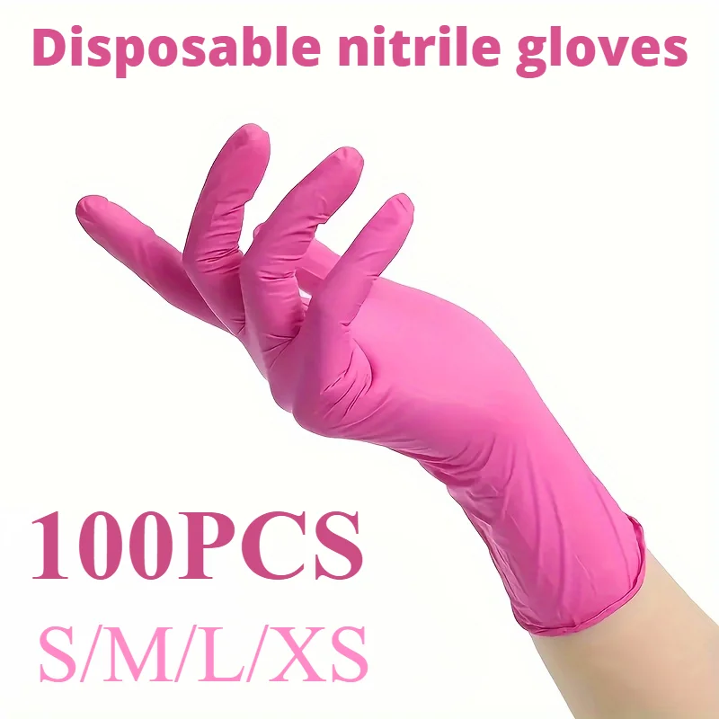 

100PCS Light Pink Disposable Nitrile Gloves Waterproof Anti-static Durable Light Pink Gloves For Kitchen Cooking Food Tools