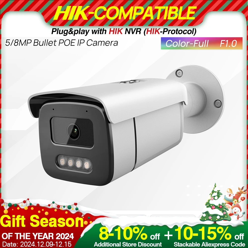 Hikvision Compatible 5/8MP Colorvu IP Camera Built-in Mic Human Vehicle Detection Surveillance Camera Hikvision Protocol