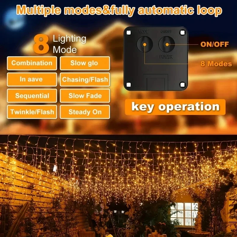 Christmas Festoon Led Icicle Curtain Light Outdoor Solar Light 96/162LED Flash Fairy String Light Clear Wire New Year Decoration
