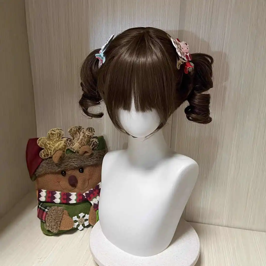 FORLISEE شعر مستعار اصطناعي أنثى قصيرة مجعد لوليتا يوميا فتاة حلوة لطيف مزدوج ذيل حصان الروماني الضفيرة تشكيل الوجه JK غطاء الرأس الكامل #5