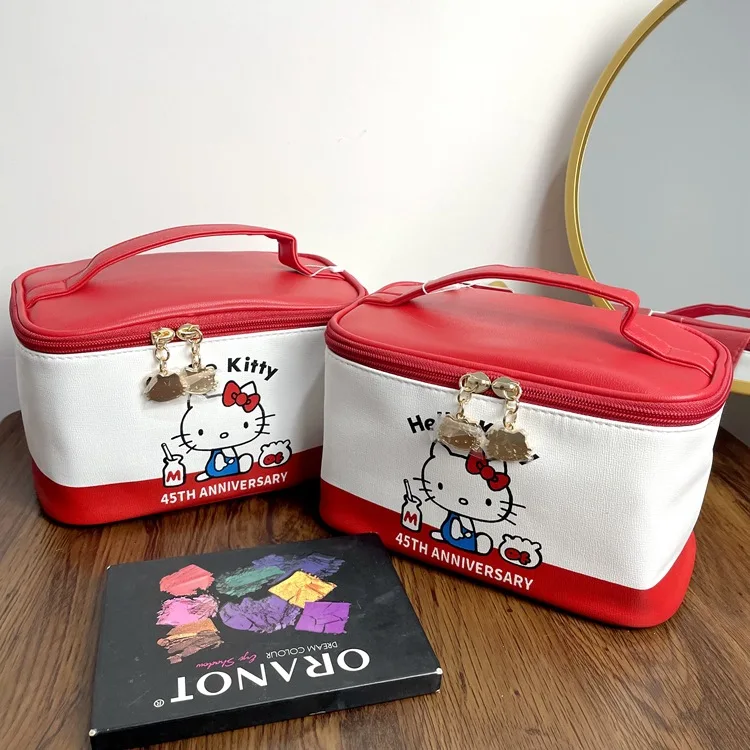 Sanrio Hello Kitty Cosmetic Bag Anime Cartoon Bow Make Up Brush Large Capacity Storage Bags Portable Kawaii Waterproof Handbag