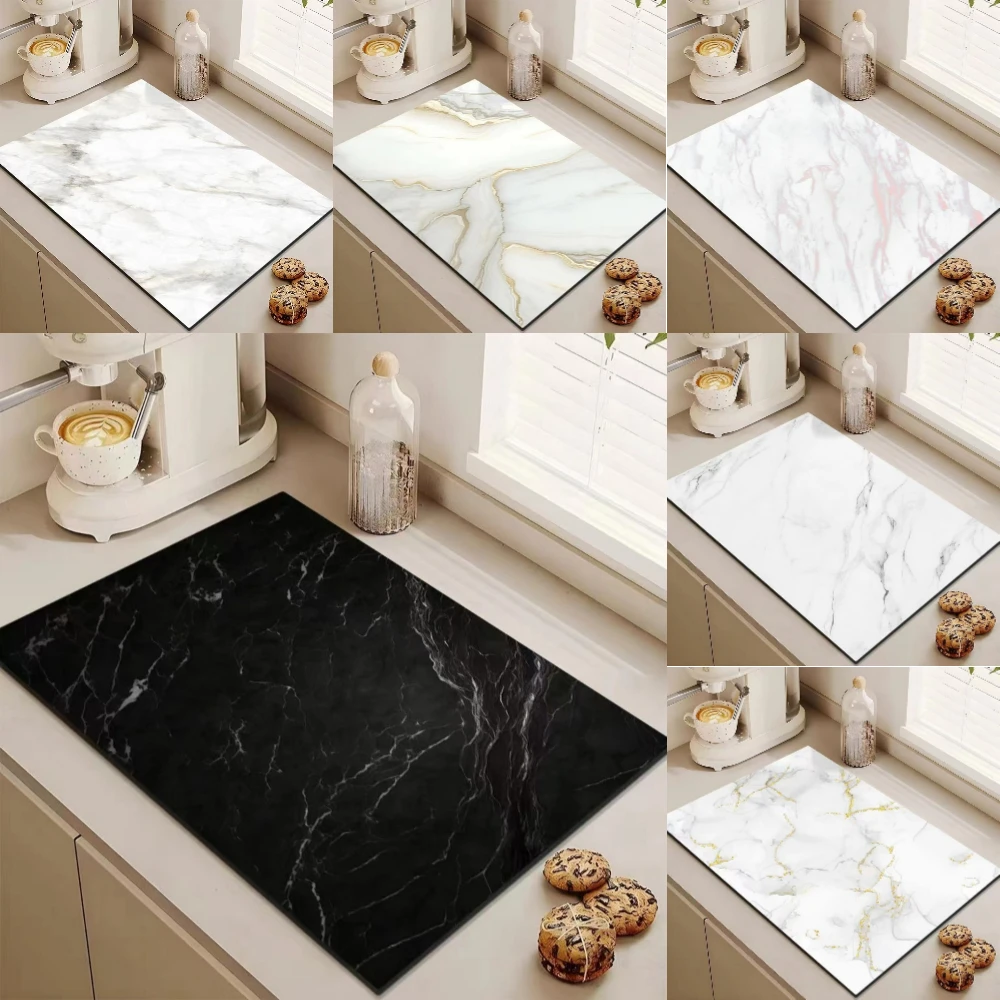 1pcs Household Light Luxury Marble Draining Countertop Diatomite Absorbent Non-Slip Table Mat Kitchen Counter Drain Mat