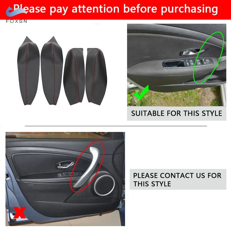 For Renault Megane 3 2008-2014 Car Interior Door Handle Armrest Panel Leather Cover Trim Accessories Black/Gray 4pcs With Tools