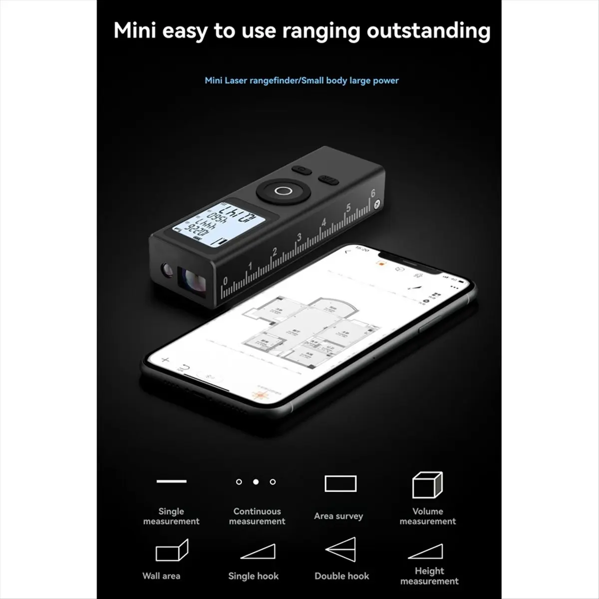 Qyvorae 30M Mini Laser Rangefinder Digital Tape Measure Laser Ruler Type-C Charge Aluminum Alloy Fuselage Measuring