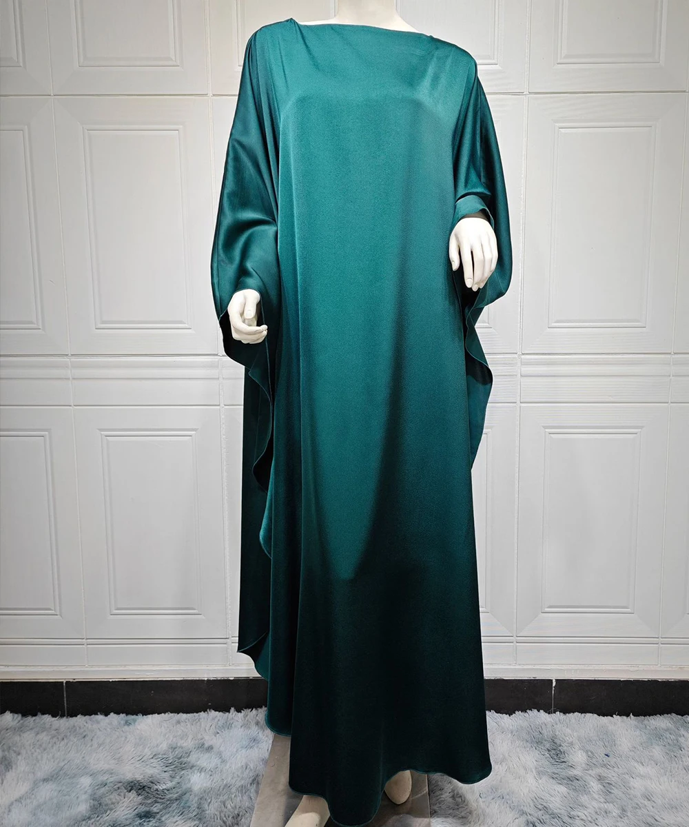 2024 Hot Ramadan Eid Khimar Soft Satin Batwing Abaya Dubai Luxury Turkey Islam Muslim Kaftan Modest Dress For Women Kebaya Damen