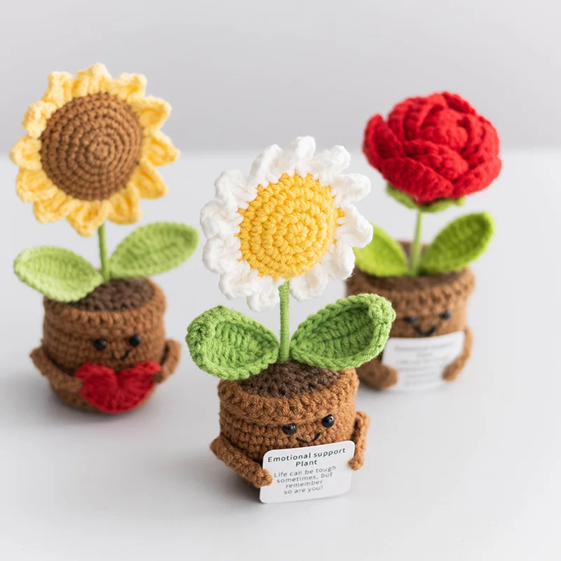 Süße gehäkelte emotionale Unterstützung gestrickte positive Energie Puppe handgemachte Kintted Puppe Auto Tisch Dekor Freunde Geschenk – Detail 2