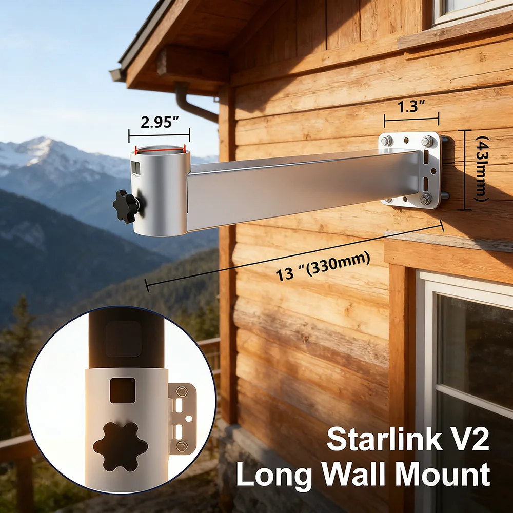 For Starlink V2 Long Wall Mount,Starlink Internet Satellite Antenna Mounting Kit,Hole Locking Screw Starlink Ethernet Adapter