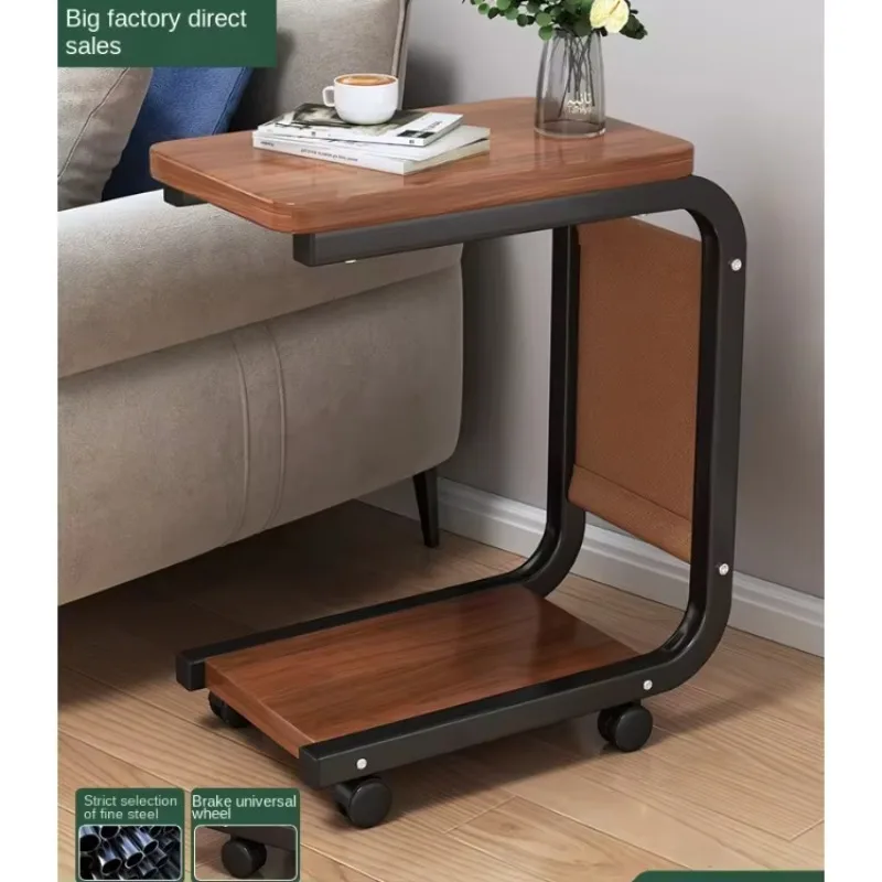 طاولة جانبية للسرير على شكل قهوة زاوية مع عجلات على شكل حرف C وطاولة نهاية من طبقتين للمساحة الصغيرة في رف تخزين دوار لغرفة المعيشة #2