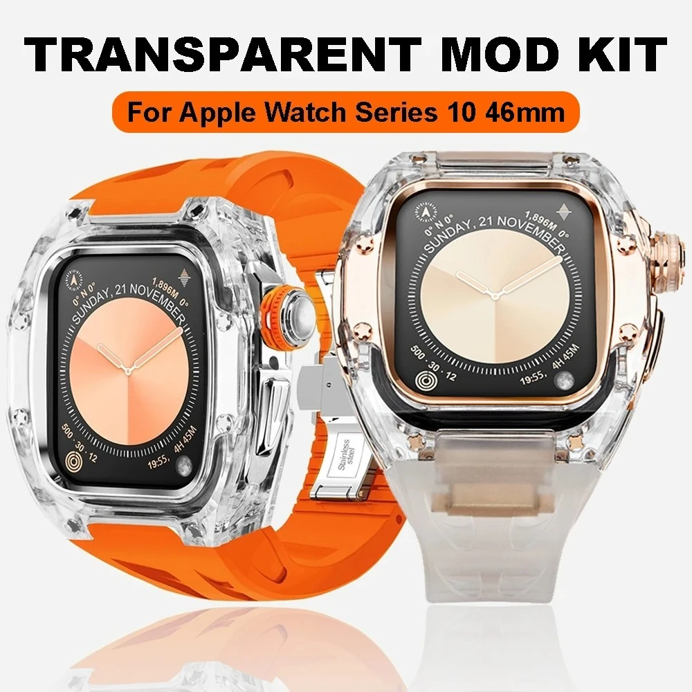 

Modification Kit for Apple Watch Series 10 46MM Transparent Case Silicone Strap for IWatch Series 10 Quick Release Tool-less Kit