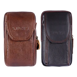 Men Fashion Cowhide Wallet Outdoor Sports Waist Bag Smartphone Bag Coin Pocket Bag Cellphone Holder Bag for Coins for Best Gift