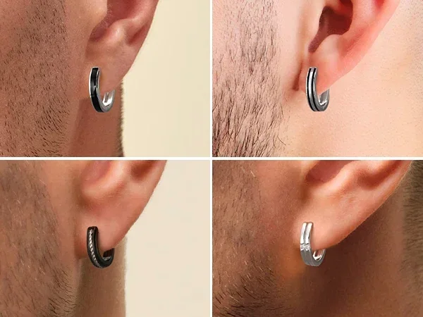 KRKC  925 Sterling Silver 14K Iced Out 5A CZ Roman Numbers Men Earring Hypoallergenic Hoop Earrings for Men Women