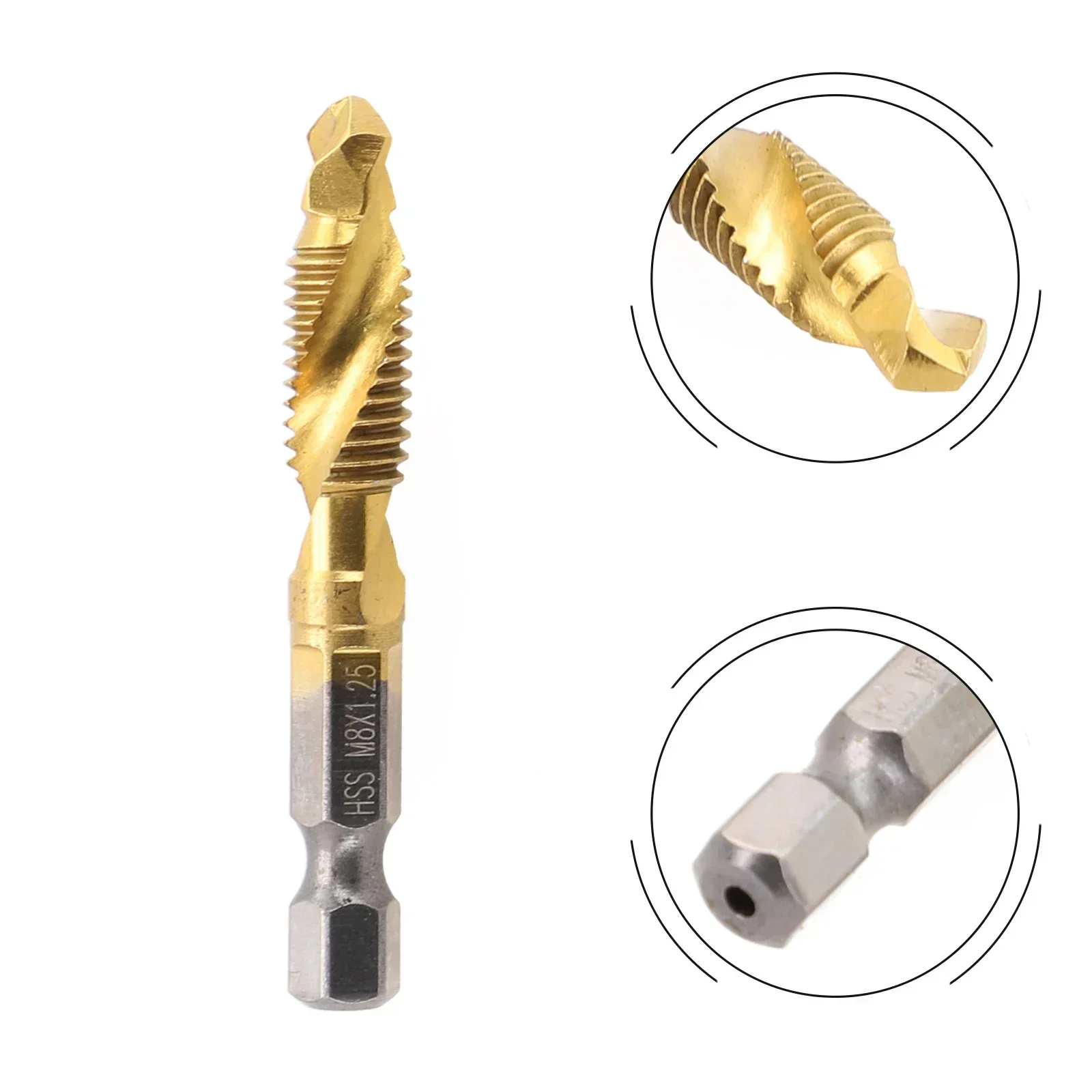 1pcs M3-M10 Tap Drill Compound Tap Bit Hex Shank Titanium Plated HSS Thread Metric Tap For Processing Wood Plastic Power Tools