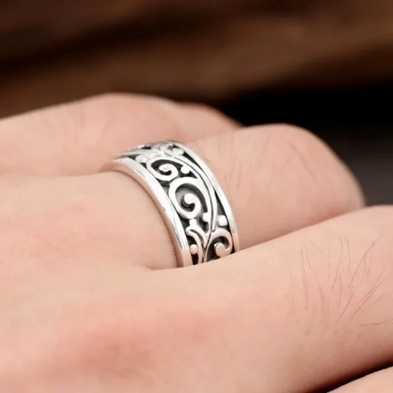Sterling  Silver S925 Rings 2023 Fashion Classic Eternal Vine Pattern Rotatable Argentum Jewelry For Men Women