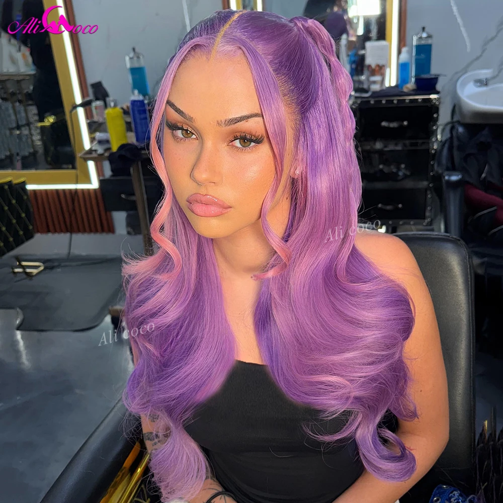 Violet Purple and Pink Real Human Hair Wigs 13X4 Lace Front Transparent HD Invisible Pre Plucked Remy 180 Density 13X6 Body Wave