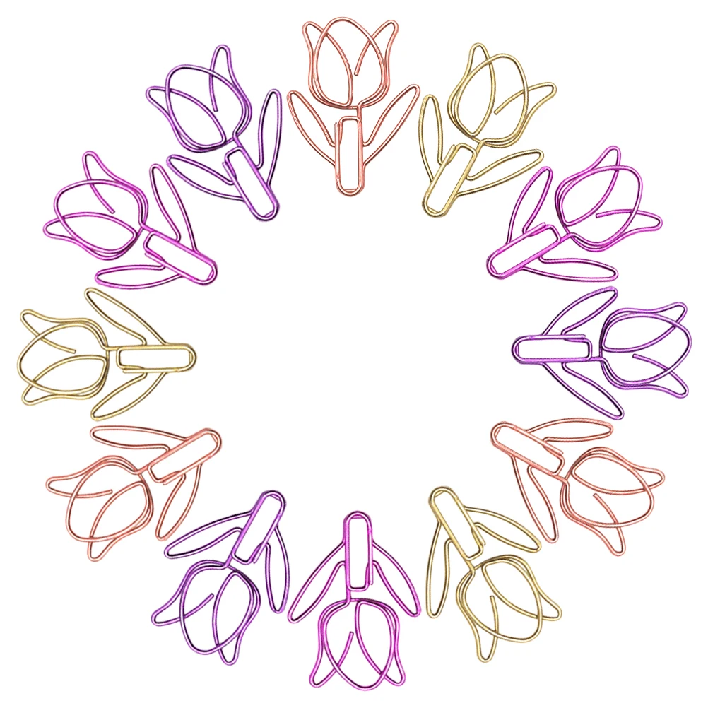 

40Pcs Tulip Shaped Paper Clips Metal Flower Clips Decorative Note Holders for Scrapbook Documents School Supplies