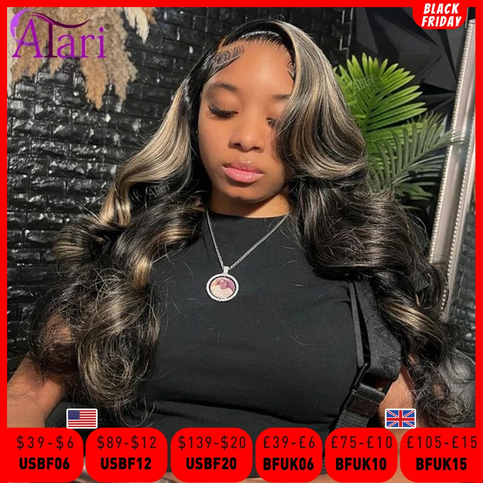 13x6 Lace Frontal Body Wave Human Hair Wigs Blonde 27 with Black Pre Plucked 13x4 Highlight Transparent Lace Front Wig for Women