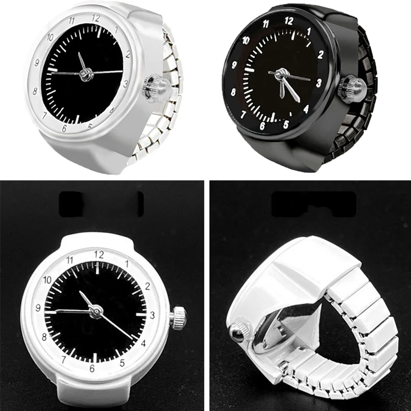 2024 New Digital Quartz Finger Watch Rings Vintage Punk Mini Elastic Strap Alloy Watches Couple Rings Jewelry Clock Women Men