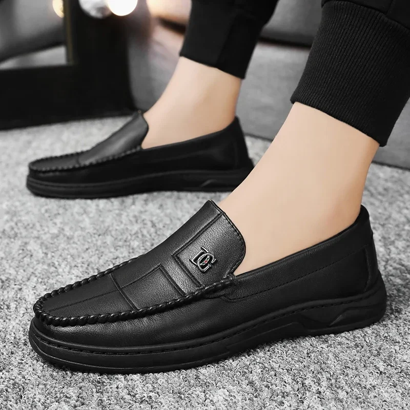 

Кожаная мужская повседневная обувь, брендовая формальная дышащая обувь без шнуровки в стиле ретро, мужские кроссовки, мужские лоферы, мокасины, большие размеры 39-44