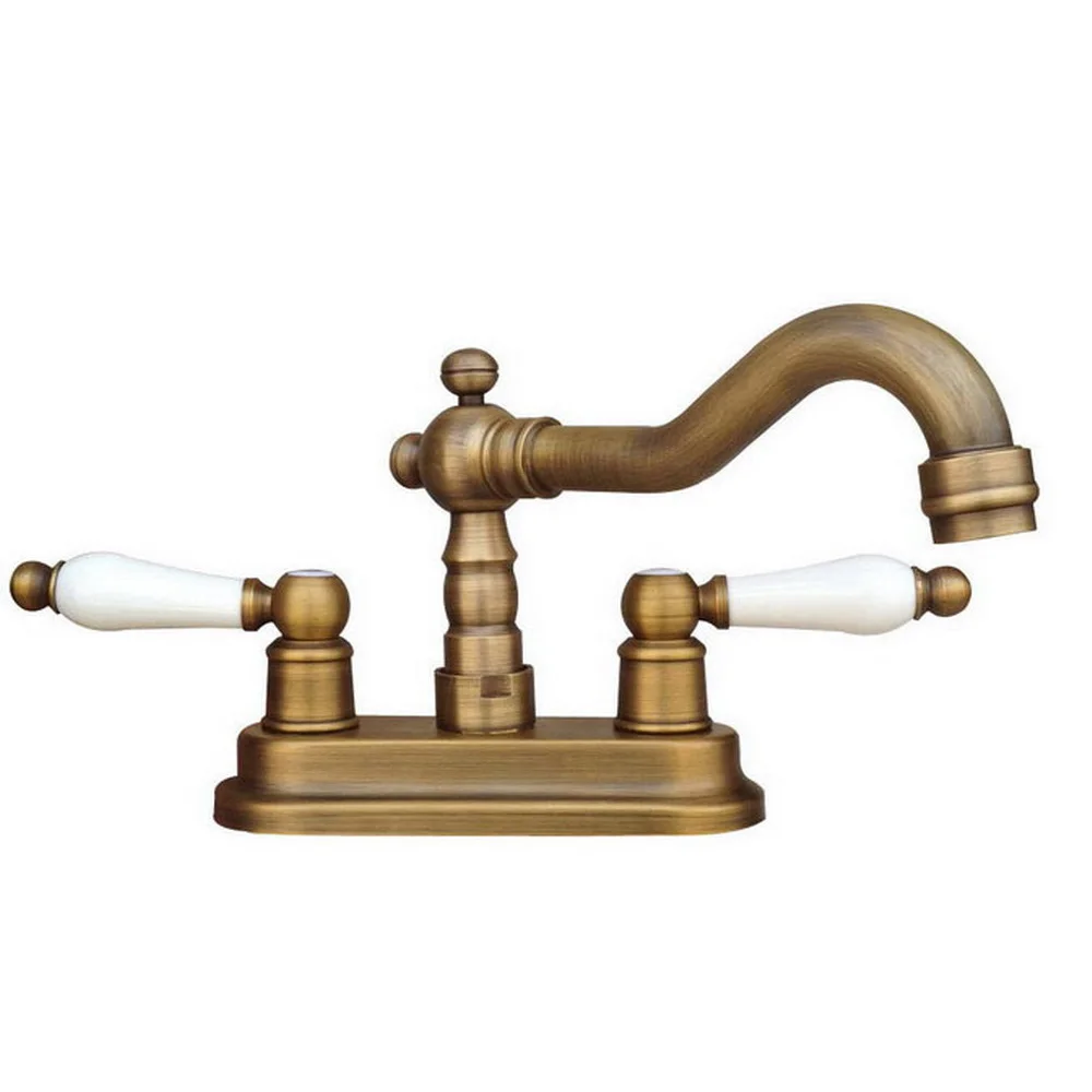 Bathroom Faucet Antique Brass Deck Mounted Two Holes Bathroom Vessel Sink Faucet Tap Dual Handle Basin Mixer Taps Nnf326