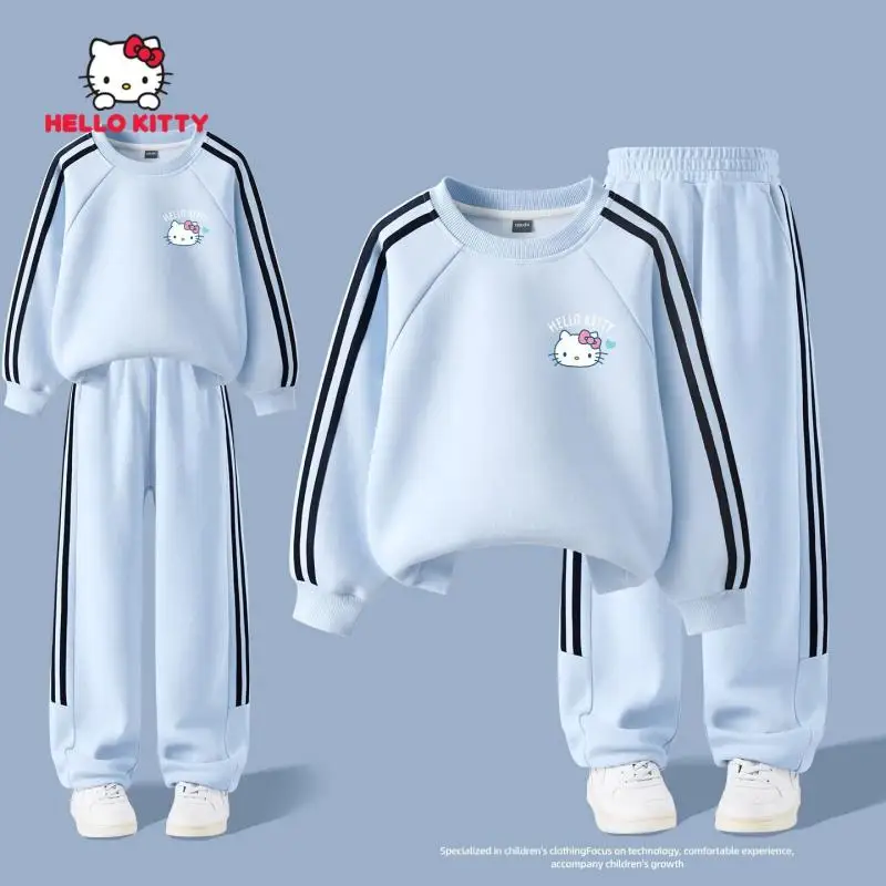 

Sanrio Hello Kitty Girl Suit Spring Fall Children Casual Tops Motion Comfort Pants Versatile Fashion Kawaii Anime New Clothing