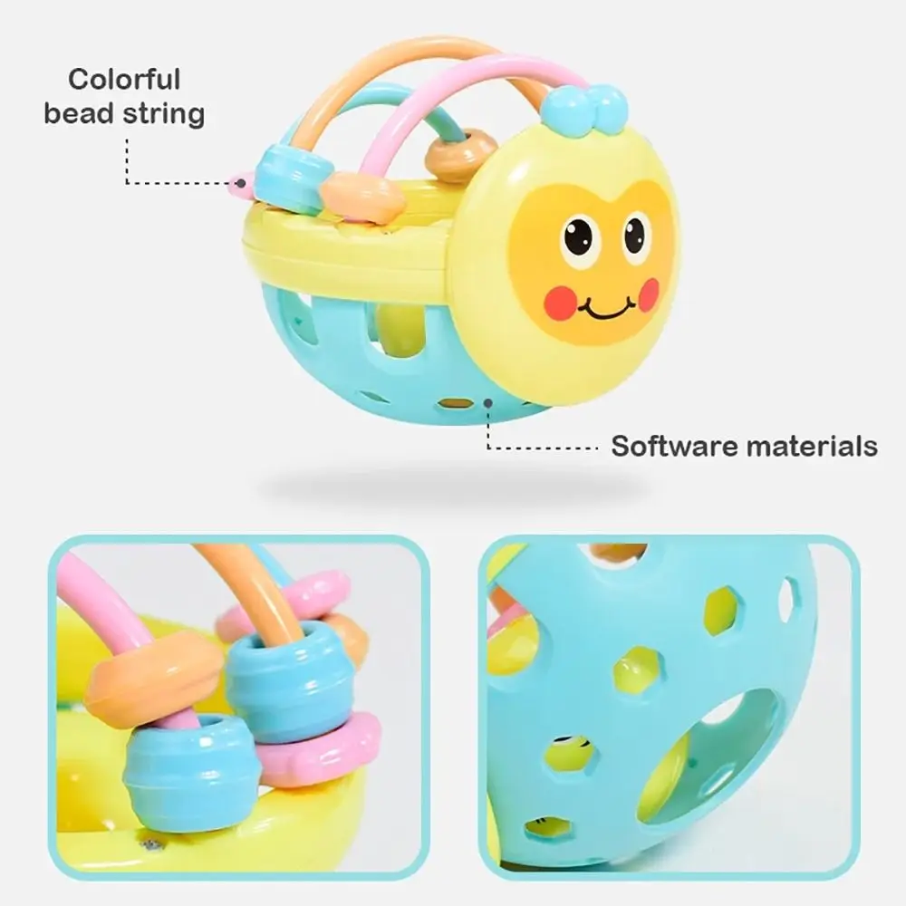 1 Uds. Juguetes de dentición suaves duraderos con forma de abeja para recién nacidos, desarrollo educativo temprano, campana de mano infantil, bola de agarre manual táctil de plástico