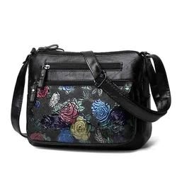 Bolso de hombro de cuero suave para mujer, bandolera con múltiples bolsillos y flores, de lujo, novedad de 2022