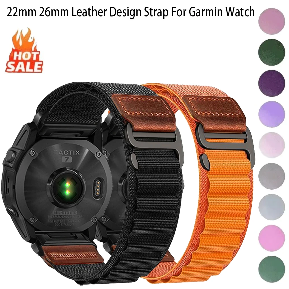 22 26 MM Leather Design Alpine Loop Strap For Garmin Fenix 8 7 7X 6 6X Pro Enduro 1 2 3 Tactix AMOLED 47 51 Quatix 7 Watch Band