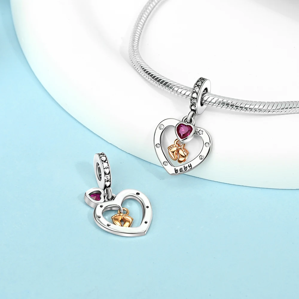 Sparkling Rose Gold Flower Squirrel Footprint Heart Original Charms Beads 925 Sterling Silver per gioielli bracciale Pandora