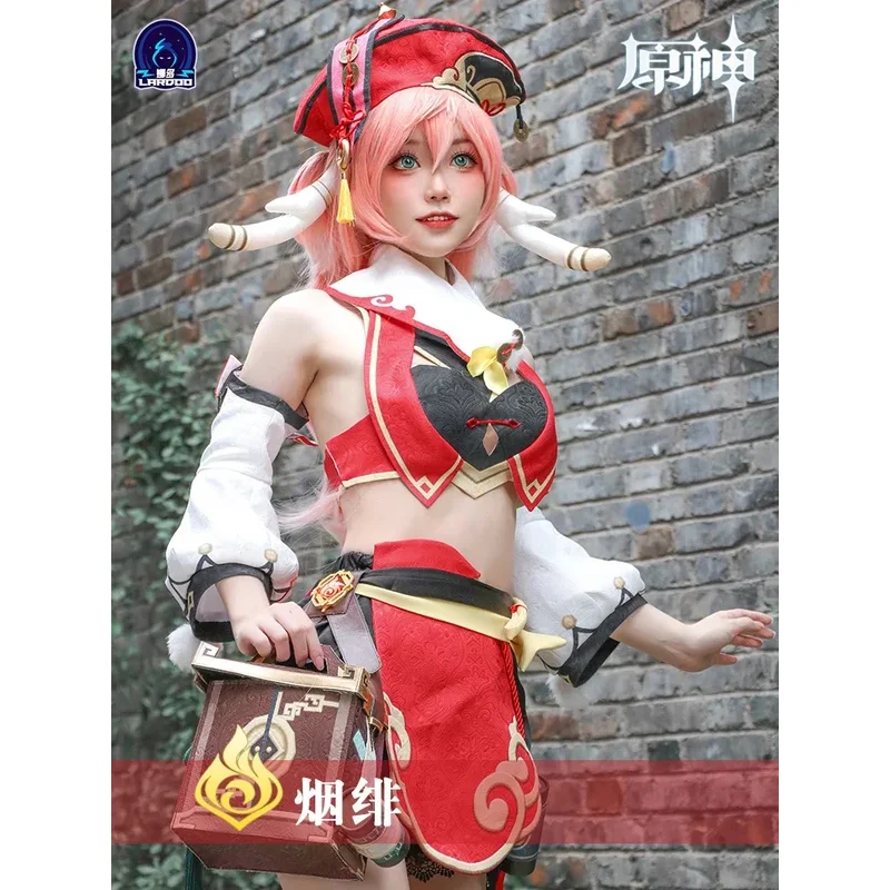 Yanfei Cosplay Game Genshin Impact Costume Wise Innocence Cute Yan Fei Outfits Wigs Cos Sexy Top Skirt Outfit Bag Full Set