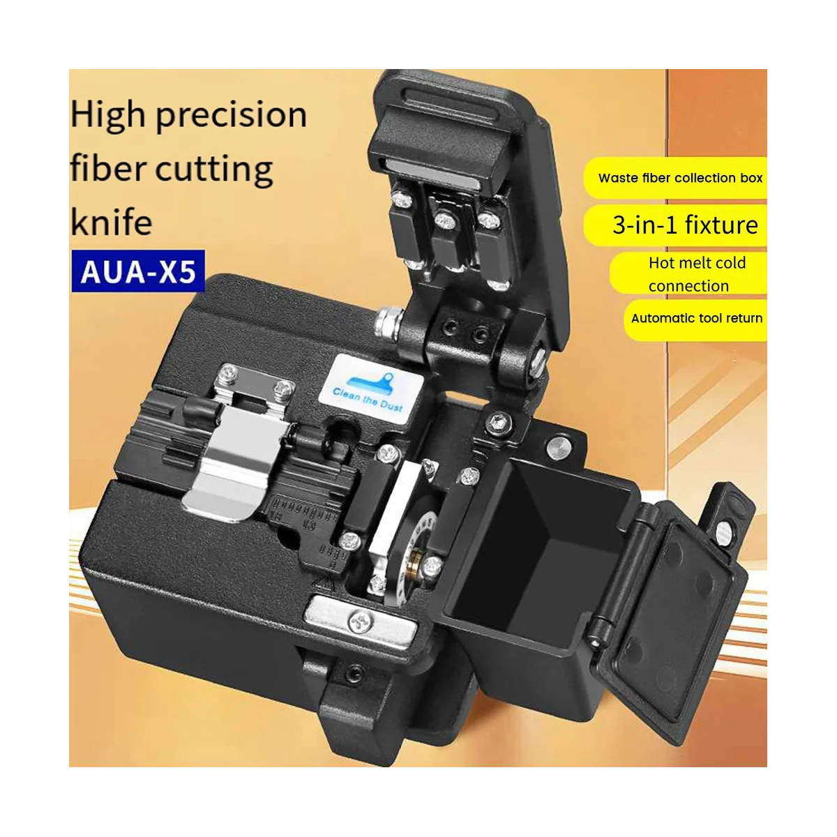 COMPTYCO AUA-X5 Optical Fiber Cleaver High Precision Fiber Optic Cable Cutting Knife 16 Surface Blade Black and Blade