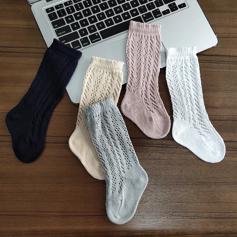 Chaussettes d'été longues pour bébés filles de 0 à 5 ans, chaussettes fines en maille haute, ajourées, en coton doux, pour nourrissons de 0 à 5 ans