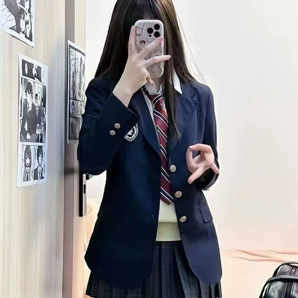 سترة بدلة JK موحدة للنساء بثلاثة دبابيس للربيع والخريف على الطراز الكوري، بلوزة فضفاضة للشارع