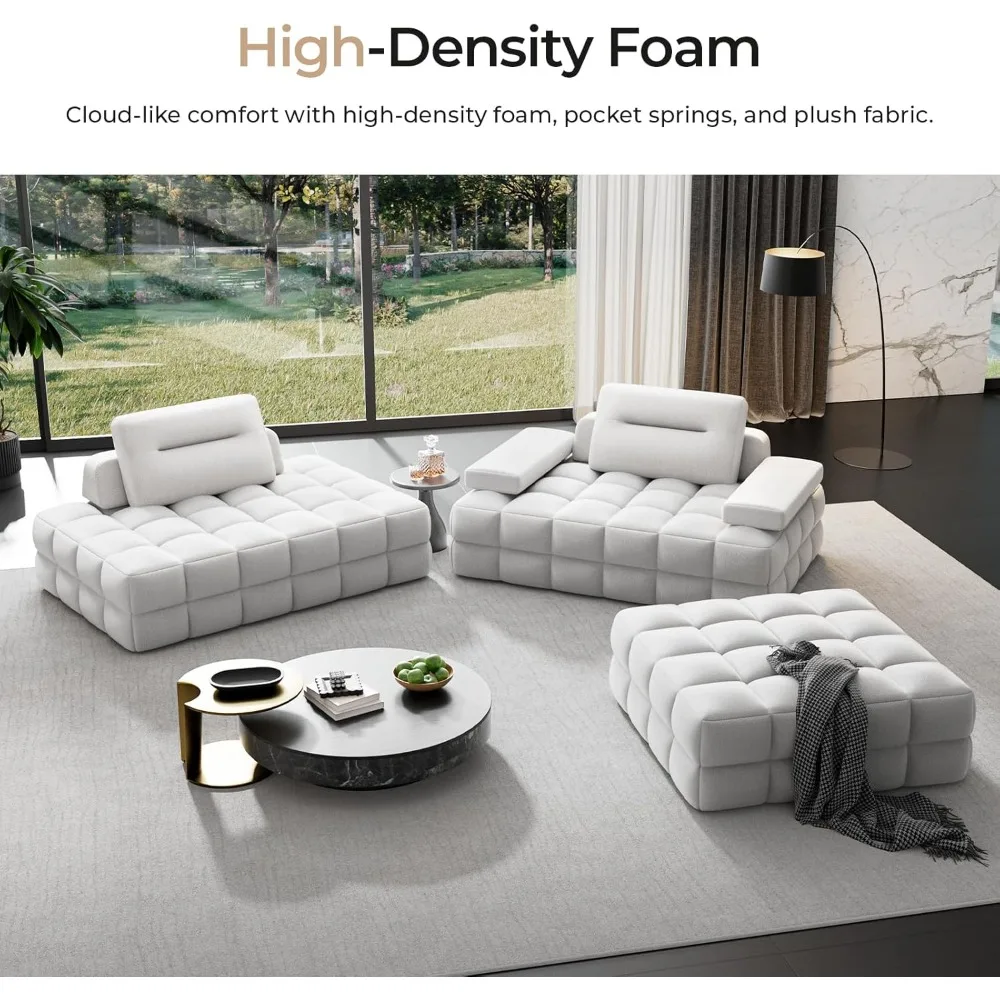 

132” Modular Sectional Sofa, Sectional Couch with 6 Throw Pillows, Comfortable Sofa Bed with Kid-Friendly Chenille Fabrics