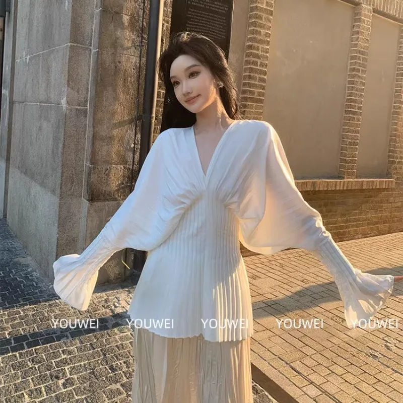 Women's Spring/Summer Top Shirt Bell Sleeves Retro Simple Comfortable Loose Casual Design Fashion Advanced Soft Niche Versatile