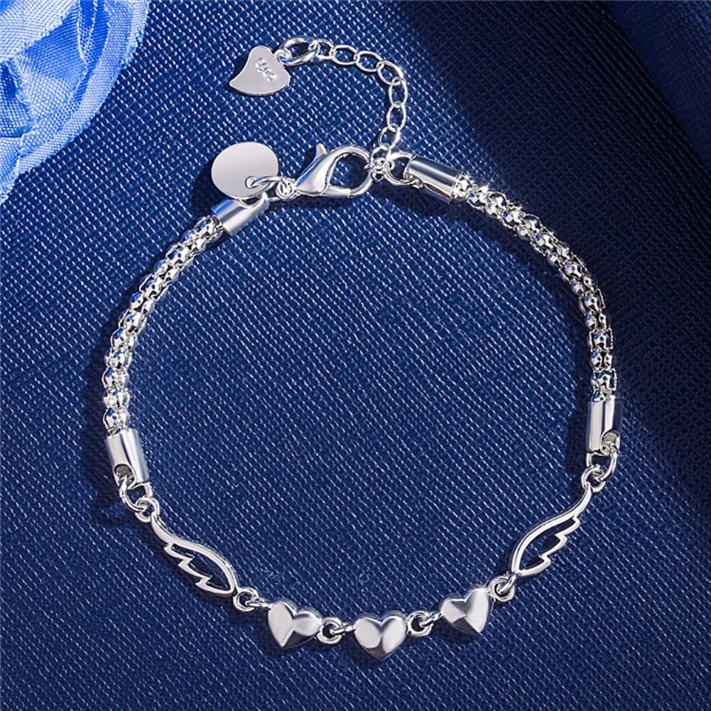 Factory direct romantic heart chain 925 Sterling Silver Bracelets for women Wild fashion Wedding party Christmas gifts Jewelry