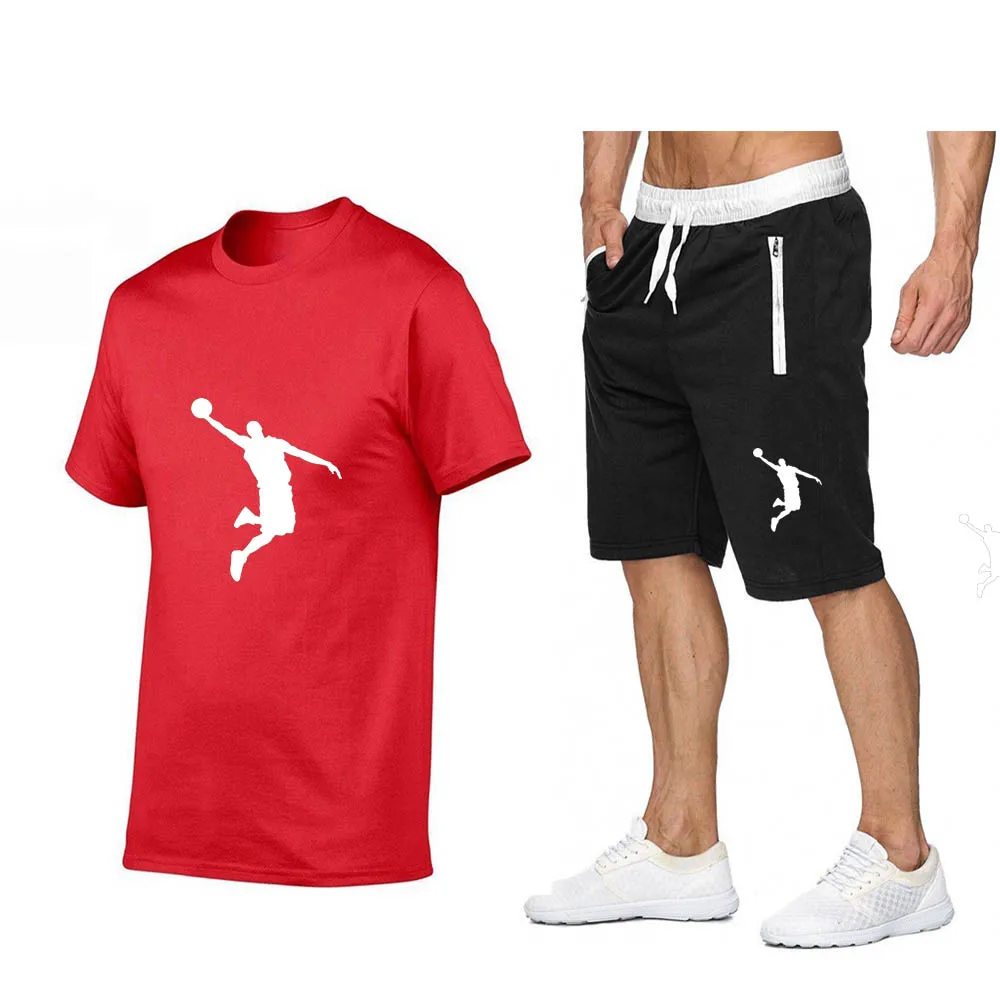 Summer Men\'s Sportswear Sets, Breathable Short Sleeve T-Shirts and Shorts, Casual Wear, Basketball Training Wear