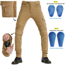 Men's Khaki Motorcycle Outdoor Cycling Traveling Armor CE Certification Jeans Stretch Racing Road Motocross Equipment Pants