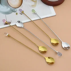 1PC Stainless Steel Crystal Spoon Coffee Dessert Mixing Spoon Long Handle Juice Hot Drink Cocktail Mug Spoon Honey Tiny Spoons
