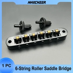 Guitar Tune-O-Matic Roller Saddle Bridge Replacement Part Compatible with LP SG Style 6 String Electric Guitar Black