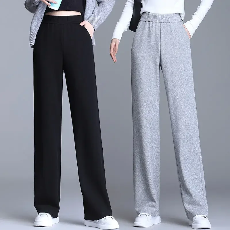 

Korean Fashion Loose All-match Long Sweatpants Spring Autumn New Pocket High Waist Wide Leg Solid Casual Women Straight Trousers