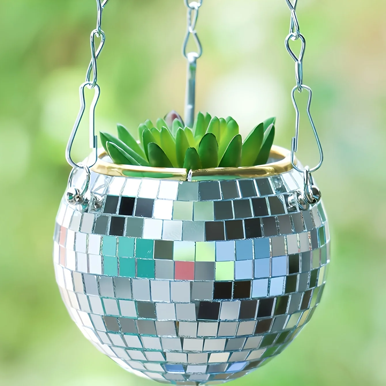 Bohemian Geometric Party Ball Hanging Mirror with Metal Chain And Wood Ring Multi-Purpose Storage for Pens Makeup Brushes Indoor