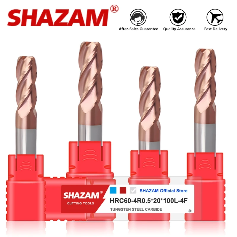 shazam tungstenio aco carboneto redondo nariz fresa centro endmills ferramentas carboneto nano revestimento hrc60 4 flute end mill usinagem cnc 01
