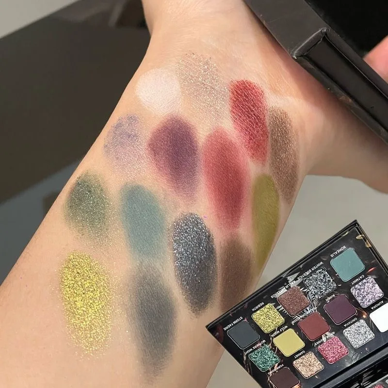 Paleta de sombras de ojos con brillo, placa de sombra de ojos de 15 colores, color oscuro, acabado mate y satinado de larga duración